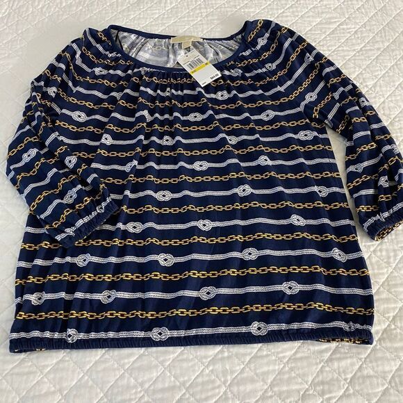 nwt MICHAEL KORS True Navy Top Large - Picture 2 of 6